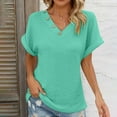 thumbnail image 2 of JGGSPWM Women's Spring Summer Waffle Knit Short Sleeve Solid V-Neck Casual Loose Fit T-Shirt Clothing Green S, 2 of 9