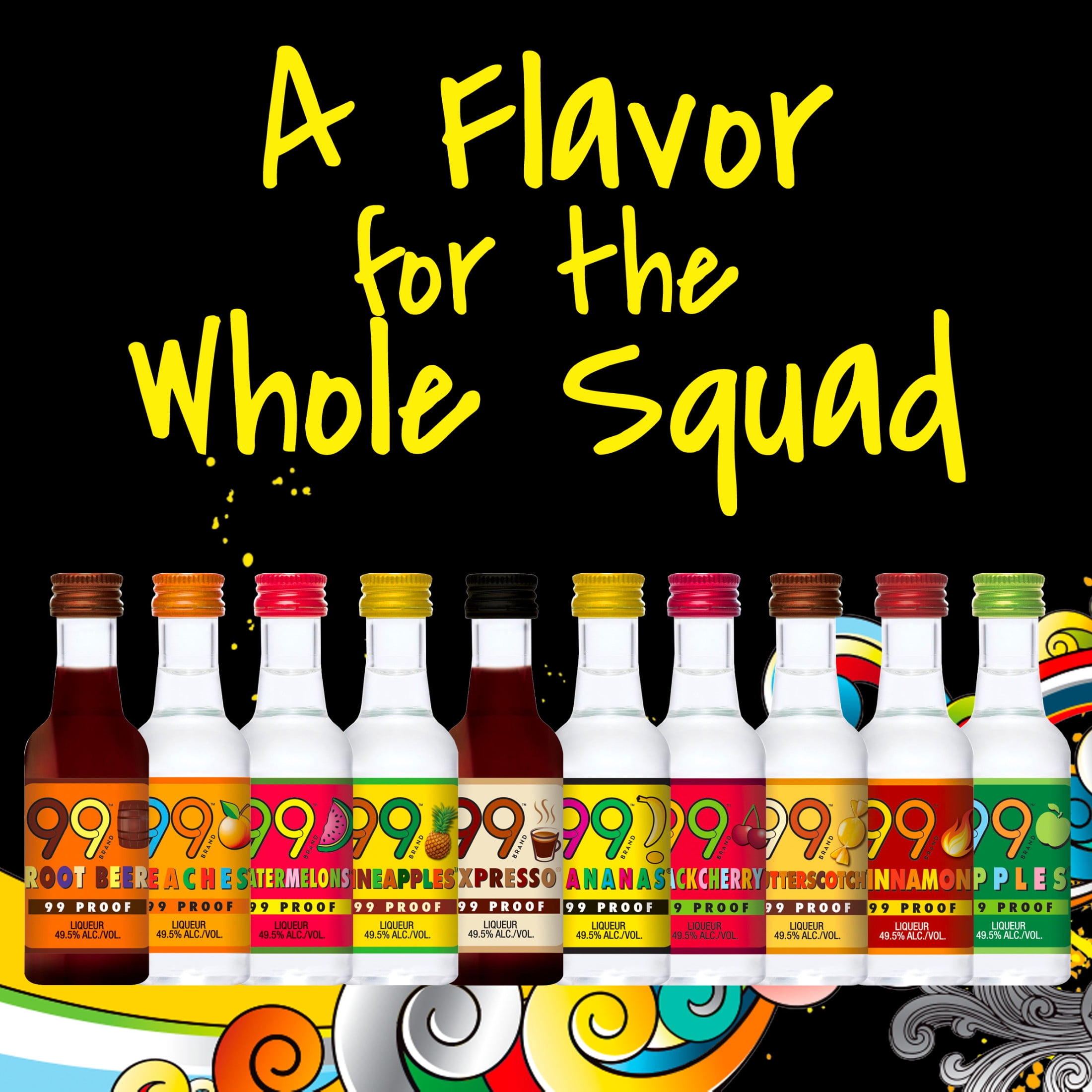 99 Brand Liqueur Party Pack, 50ml Bottles, 10 Count, 49.5% Alcohol