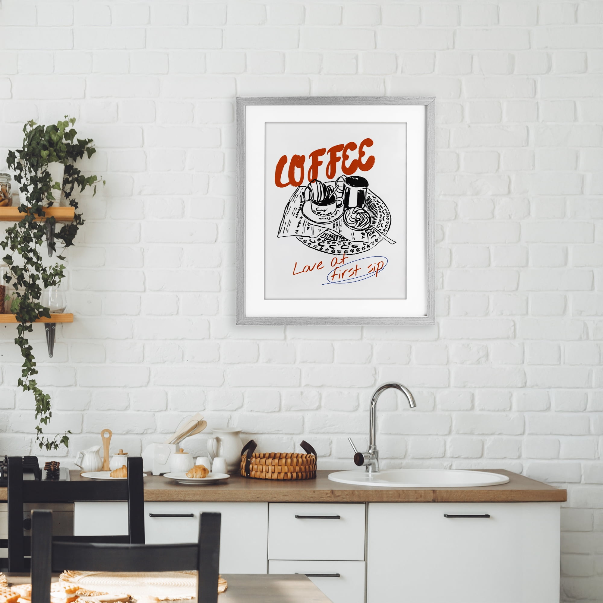Stupell Industries Coffee Love At First Sip Gray Framed Print Under Glass, design by The Prints Vibe