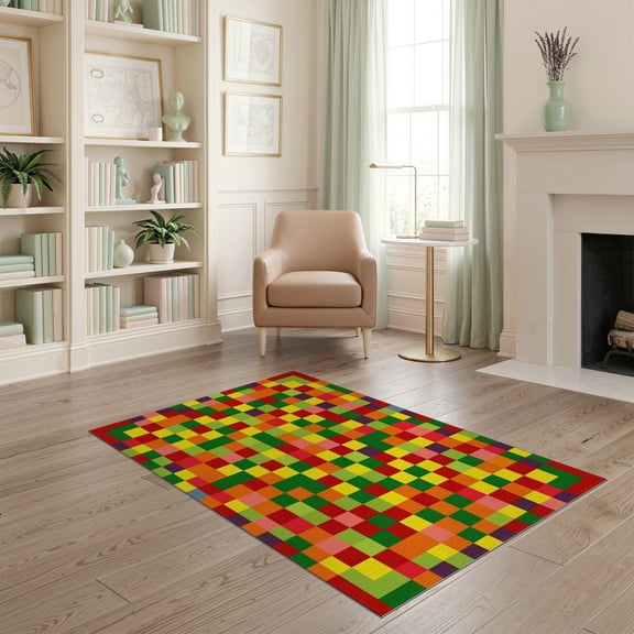 ODIKA Bedside Checkered Retro Block Hopscotch Border Storybook Grid Pet Friendly & Kids Safe Play for Playroom, Bedroom, Reading Nook