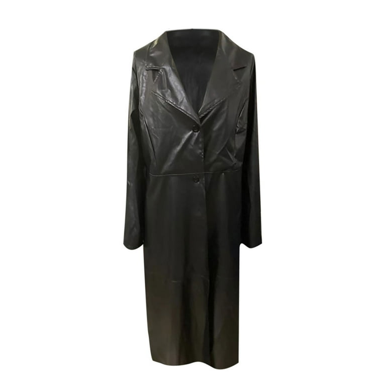 Suokom Women's Leather Trench Coat Women's Fashion Autumn and