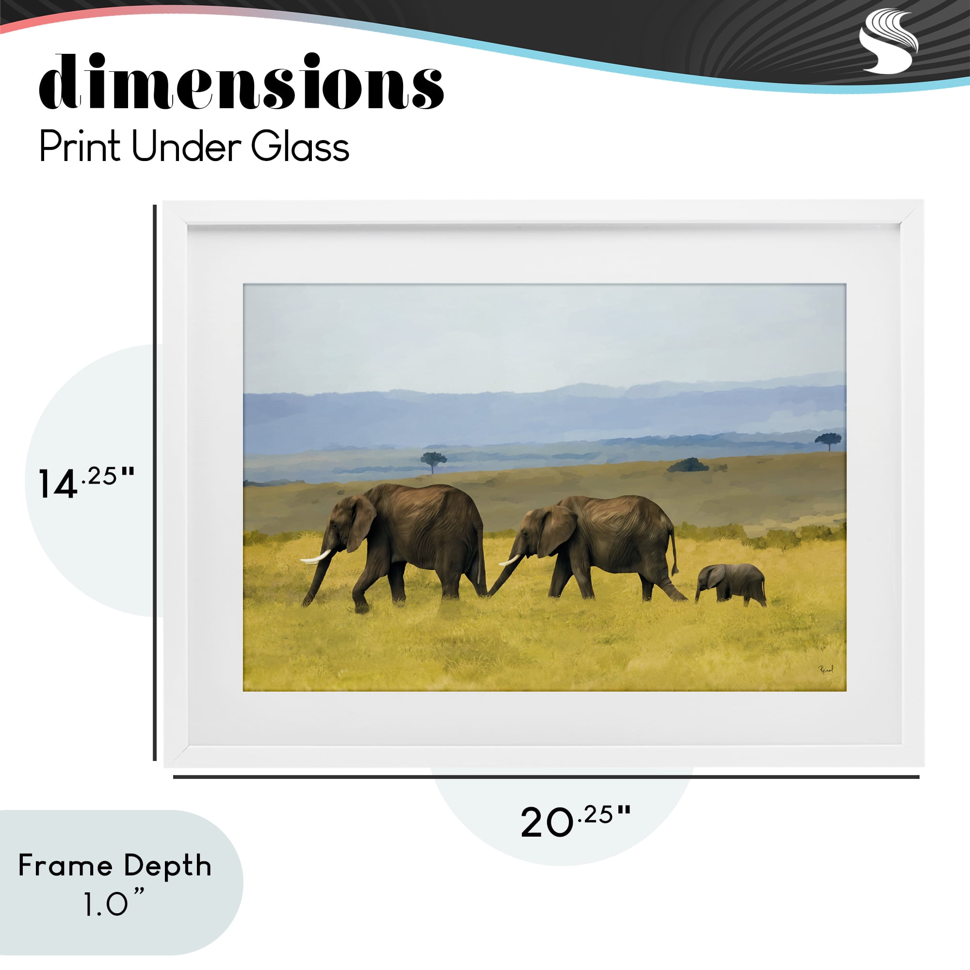 Stupell Industries Elephants In The Grassland White Framed Print Under Glass, design by Renel Peters