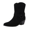 thumbnail image 2 of Bnwani Women Boots Footwear Fall Winter Fashion Denim Low-Heel High Ankle Versatile Comfortable Casual Western Boot Black Size 5.5, 2 of 6