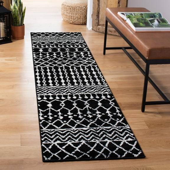 SAFAVIEH Tulum Glen Moroccan Geometric Runner, 2' x 15', Black/Ivory