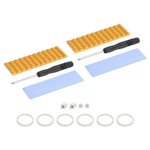 Uxcell 2 Pack M.2 SSD Heatsink Cooler Alloy Aluminum w Screwdriver Kit,1mm Thermal Pad, for Laptop,70*22*3mm, Gold