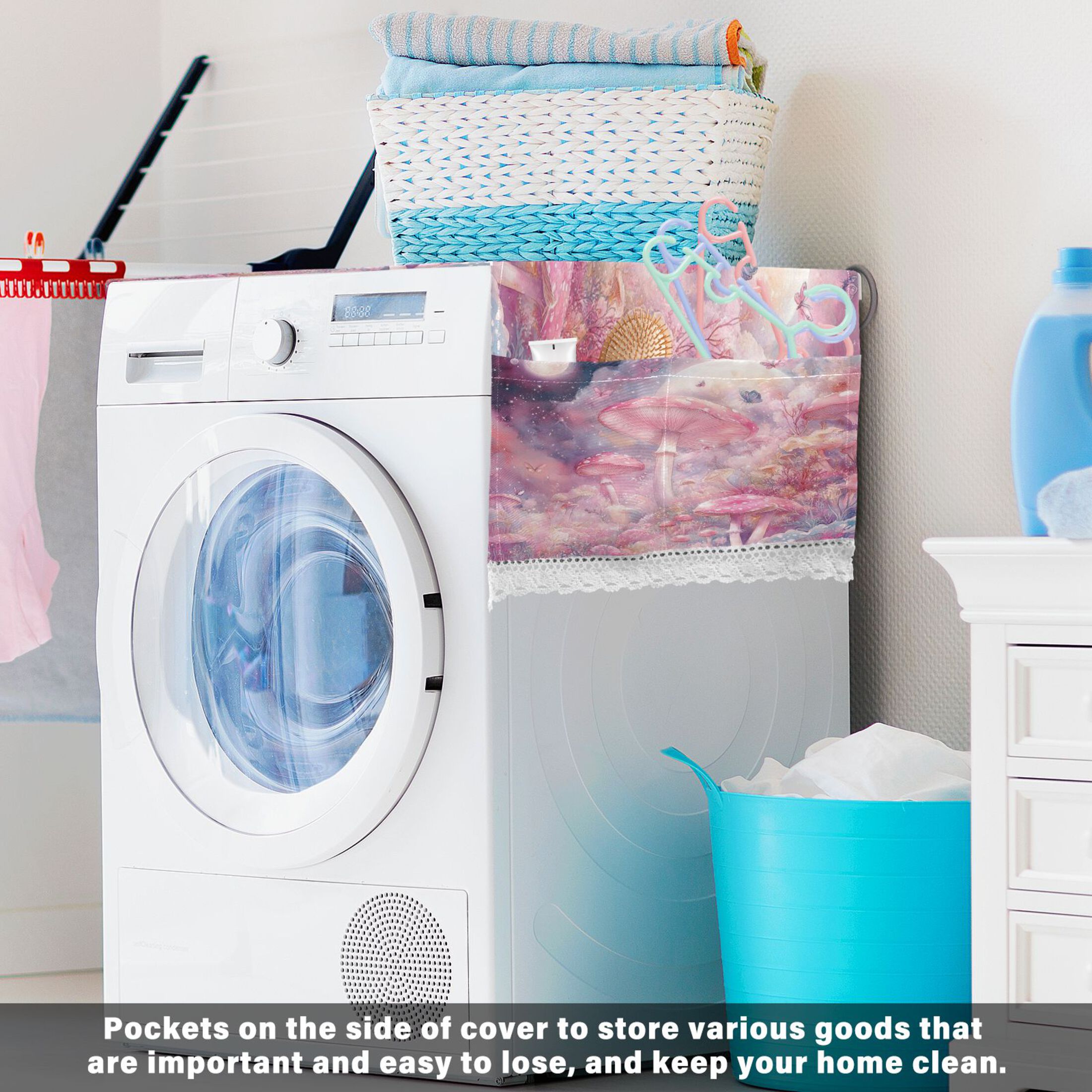 DEIARA Pink Mushroom Butterfly Washing Machine Cloth Dryer Refrigerator Top Cover Protective Non-Slip Mat For Kitchen Laundry