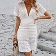 thumbnail image 2 of JIAYUE Women's Swimsuit Cover-Ups Deep V Neck Batwing Short Sleeve Knee Length Solid Color Comfortable Beach Hollow Elastic Swimwear Cover Up Dresses, 2 of 7