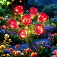 thumbnail image 2 of Rirool 2-Pack Red Solar Rose Flower Garden Stake Lights, 7 Heads Outdoor Waterproof Decorative Lights with 8 Modes, Auto On/Off Warm White LED for Yard Lawn Patio Pathway Decor, 2 of 8