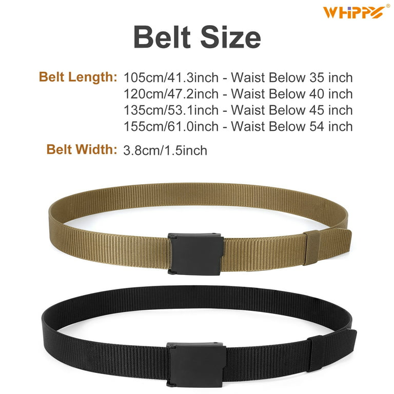WHIPPY Men's Nylon Belt, Web Canvas Belt with Plastic Buckle, Black