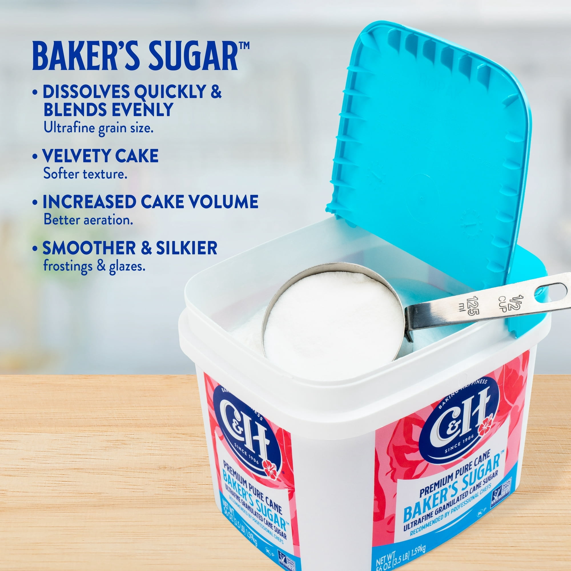 C&H Pure Cane Ultrafine Granulated Baker's Sugar 3.5 lb Tub