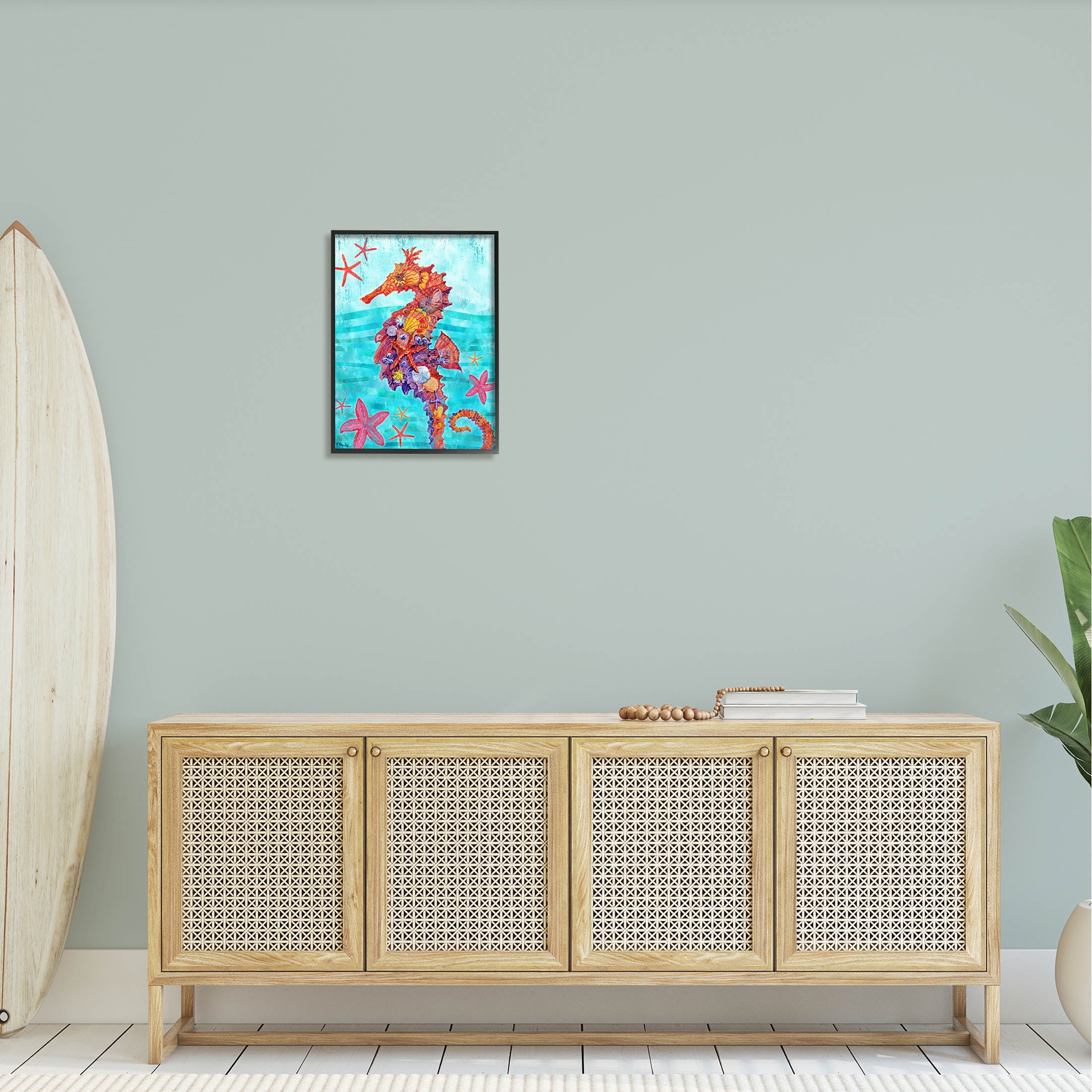 Stupell Industries Nassau Seahorse Aquatic Shell Collage Graphic Art Black Framed Art Print Wall Art, Design by Paul Brent