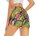 thumbnail image 4 of Picia Colrful Tropical Leaves Pattern Women's 2 in 1 Athletic Running Shorts High Waisted Workout Casual Gym Sweat Shorts with Comfy Liner Zipper Pockets-Large, 4 of 9