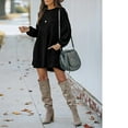 thumbnail image 2 of Jupe en Tricot Côtelé pour Femmes, Manches Lanterne, Col Rond, Robe Courte, Chandail-Over, Jupe Chandail avec Poches, Automne Hiver, Jupe du Bas, 2 of 5