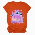 thumbnail image 4 of TOWED22 Halloween T Shirt Women Crew Neck Short Sleeve Awareness Ribbon T Shirts - Bow Ghost Graphic Print Loose Top Funny Fashion Clothes(Orange,L), 4 of 5