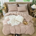 thumbnail image 3 of MooMee Gingham Duvet Cover Set Queen 100% Washed Cotton Linen Like Textured Breathable Lightweight 3-Piece (Dark Orange, 90"x90"), 3 of 8