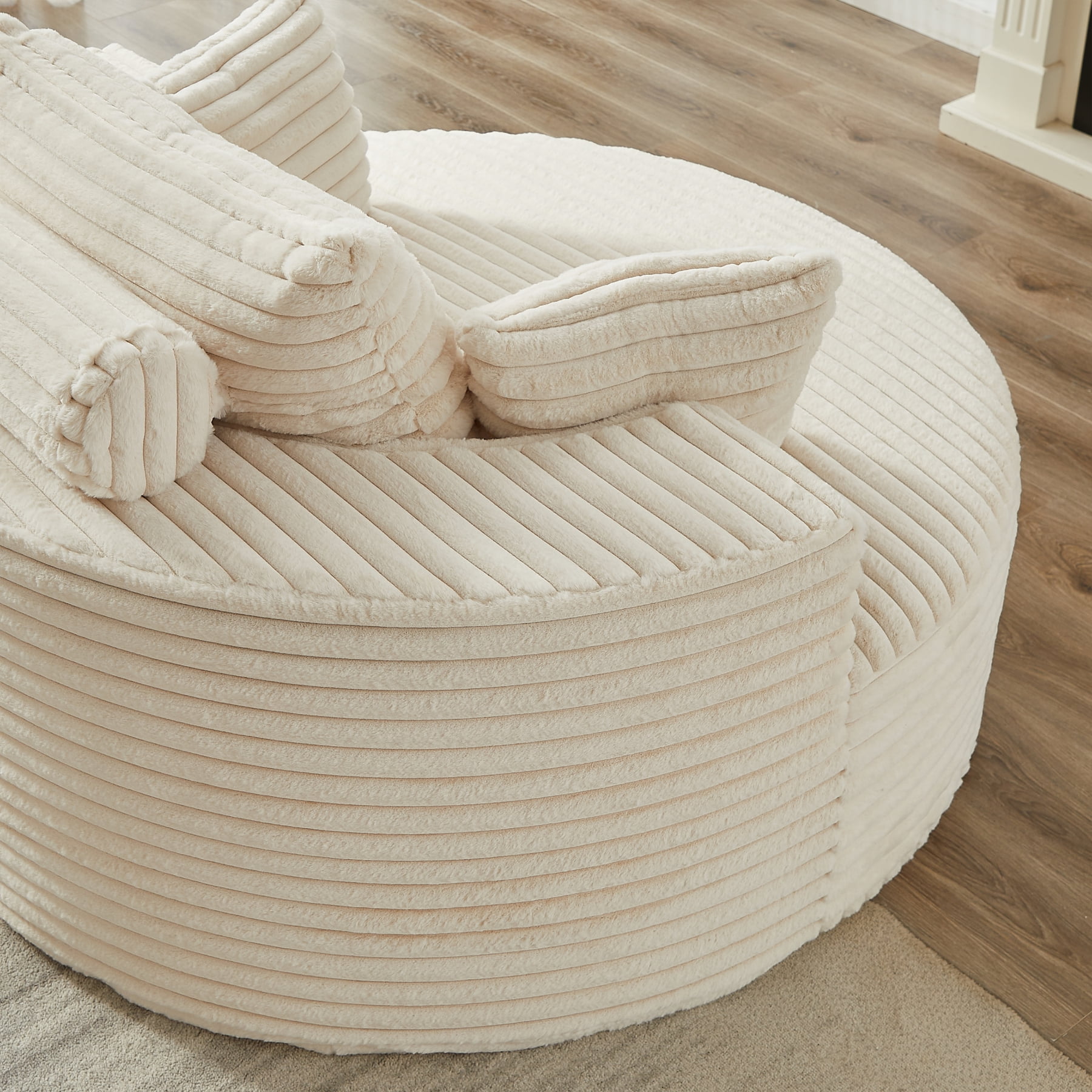 Leumius 55'' Oversized Round Chaise Longue Chair,Upholstered Corduroy Single Cloud Circle Sofa Chair with Deep Seat,Fluffy Modern Sleeper Sofa Bed for Reading,Living Room,Bedroom,