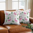 thumbnail image 3 of Summer Pink Throw Pillow Cover Flamingos Green Tropical Leaves Palm Trees Cotton Linen Cushion Cover Throw Pillow Case with Invisible Zipper for Couch Sofa Bed Chair Car 26x26 Inch, 3 of 11