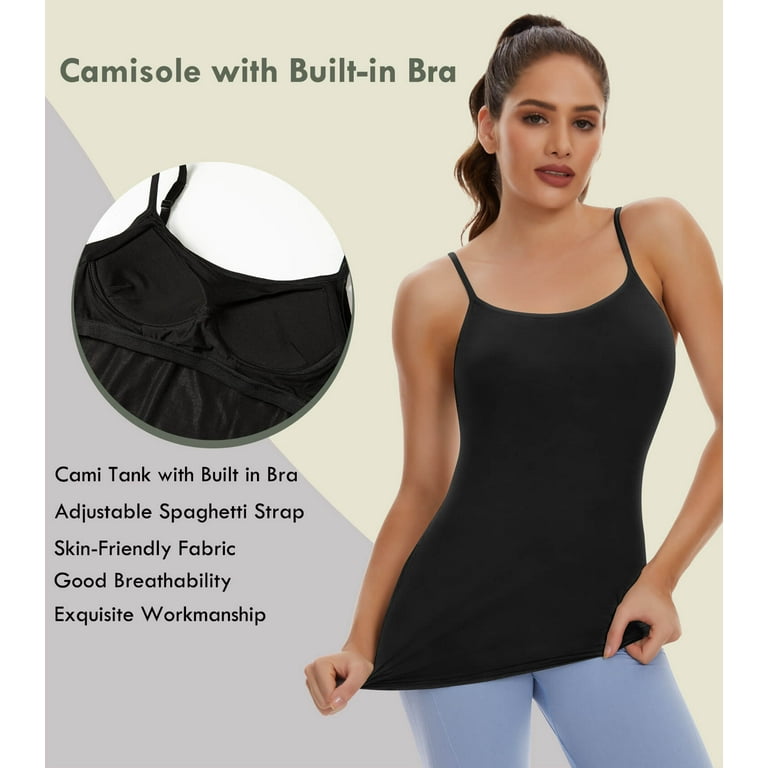 Inadays Tank Tops for Women Cami with Shelf Bra Tops Adjustable Spaghetti  Strap Camisole with Built in Bra, Modal, Black and White (2 Packs), L