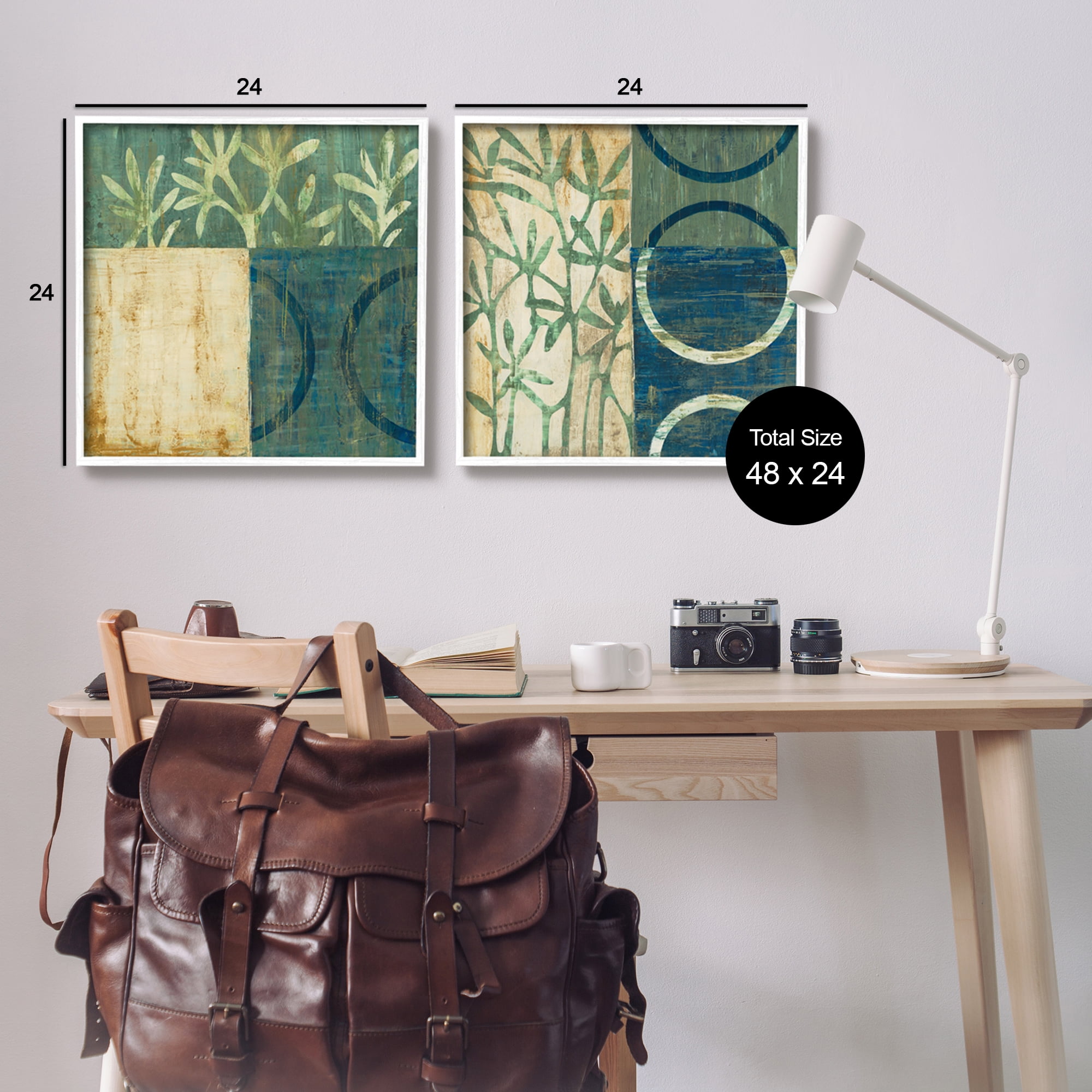 Stupell Industries Modern Botanical Shapes Abstract Painting White Framed Art Print Wall Art, 24 x 24, Set of 2