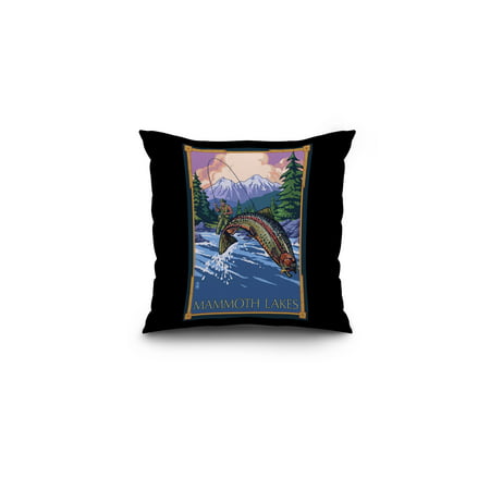 Mammoth Lakes, California - Fly Fishing - Lantern Press Artwork (16x16 Spun Polyester Pillow, Black