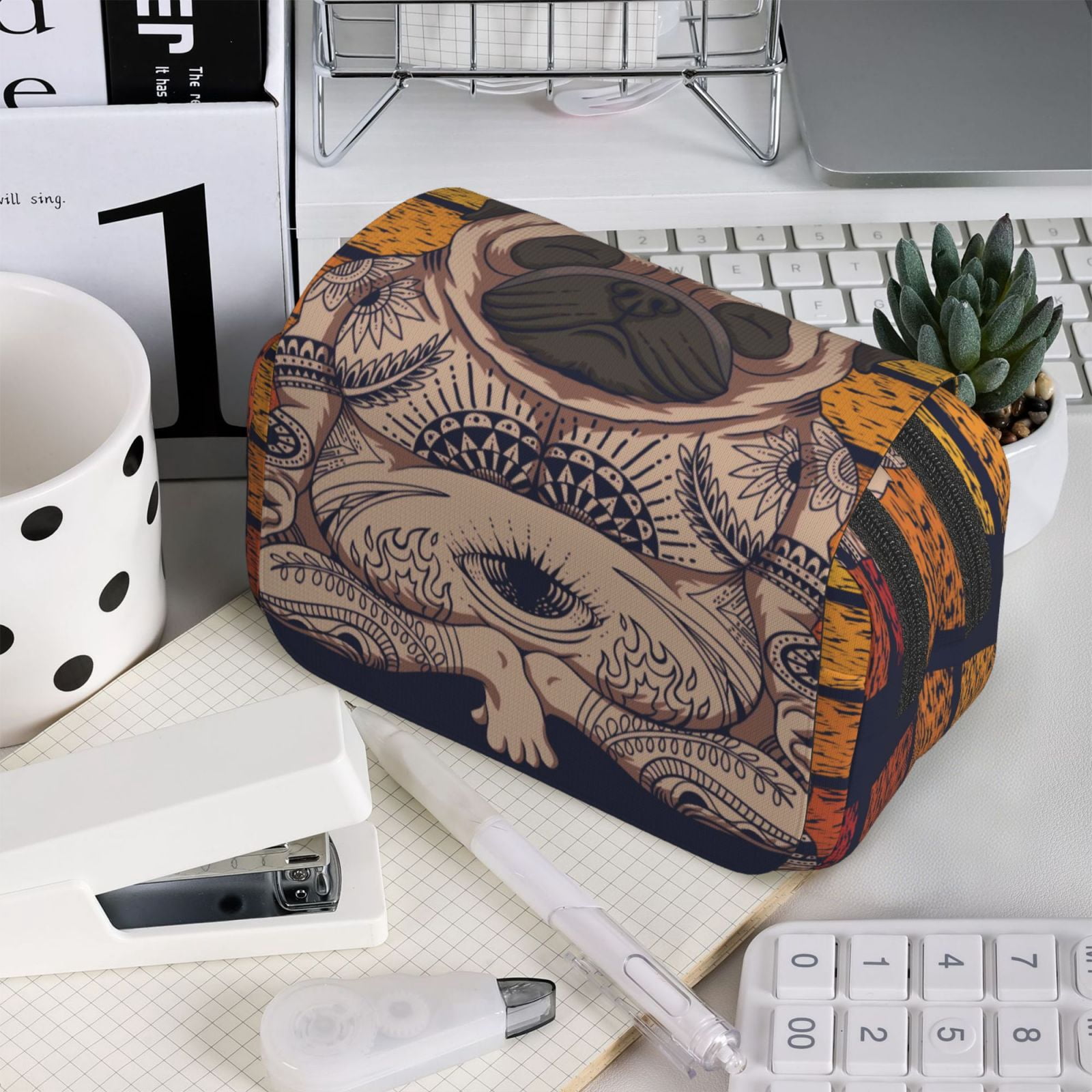 Rateoe Pug dog Yoga Pattern Double Clamshell Pen Case, Storage Organizer with Two Zipper Compartments– Holds Up to 50 Pencils & Pens