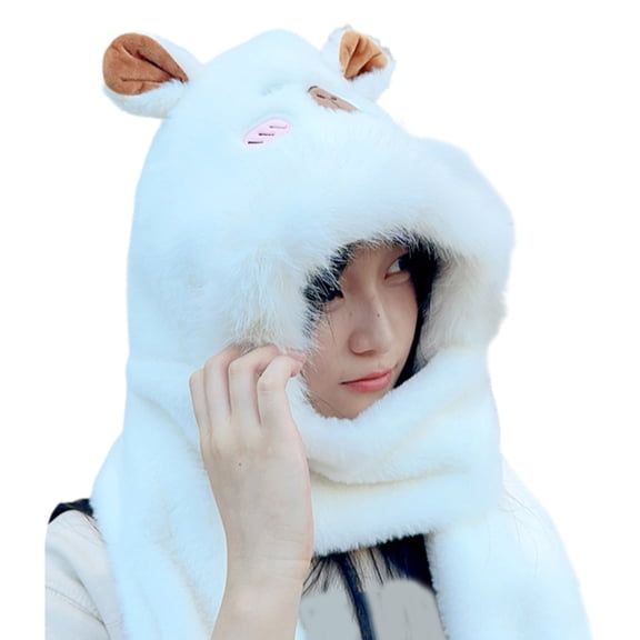 Bear Ear Plush Scarf Gloves Hat for Cold Weather Earflap Hat for Student Girl Outdoor Winter Activity Ear Protective Hat