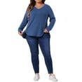 thumbnail image 3 of Agnes Orinda Women's Plus Size Valentines Day Long Sleeves Tops V Neck Loose Button Decor Blouses 2X Blue, 3 of 7