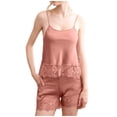 thumbnail image 2 of ylioge 2 Piece Satin Pajama Sets for Women Lace Splice Sleeveless Tank Tops Wide Leg Shorts Trendy Solid Color Soft Homewear Sleepwear Pajamas Outfits, 2 of 6