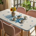 thumbnail image 3 of Blue Christmas Trees Table Cloths for 5 Foot Rectangle Tables, Navy Winter Snowflakes Retro Beige Patio Waterproof Elastic Fitted Tablecloths, Washable Rectangular Table Cover for Camping, 3 of 8