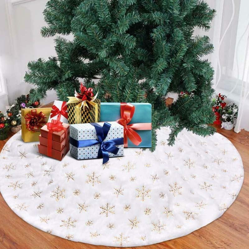 Christmas Tree Skirt, 48 Inch Rustic Tree Skirts Gold/Silver Snowflake ...