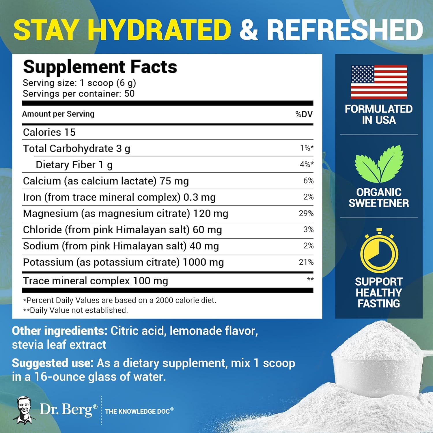 Dr. Berg Electrolyte Powder Lemonade - Hydration Powder, 50 Servings