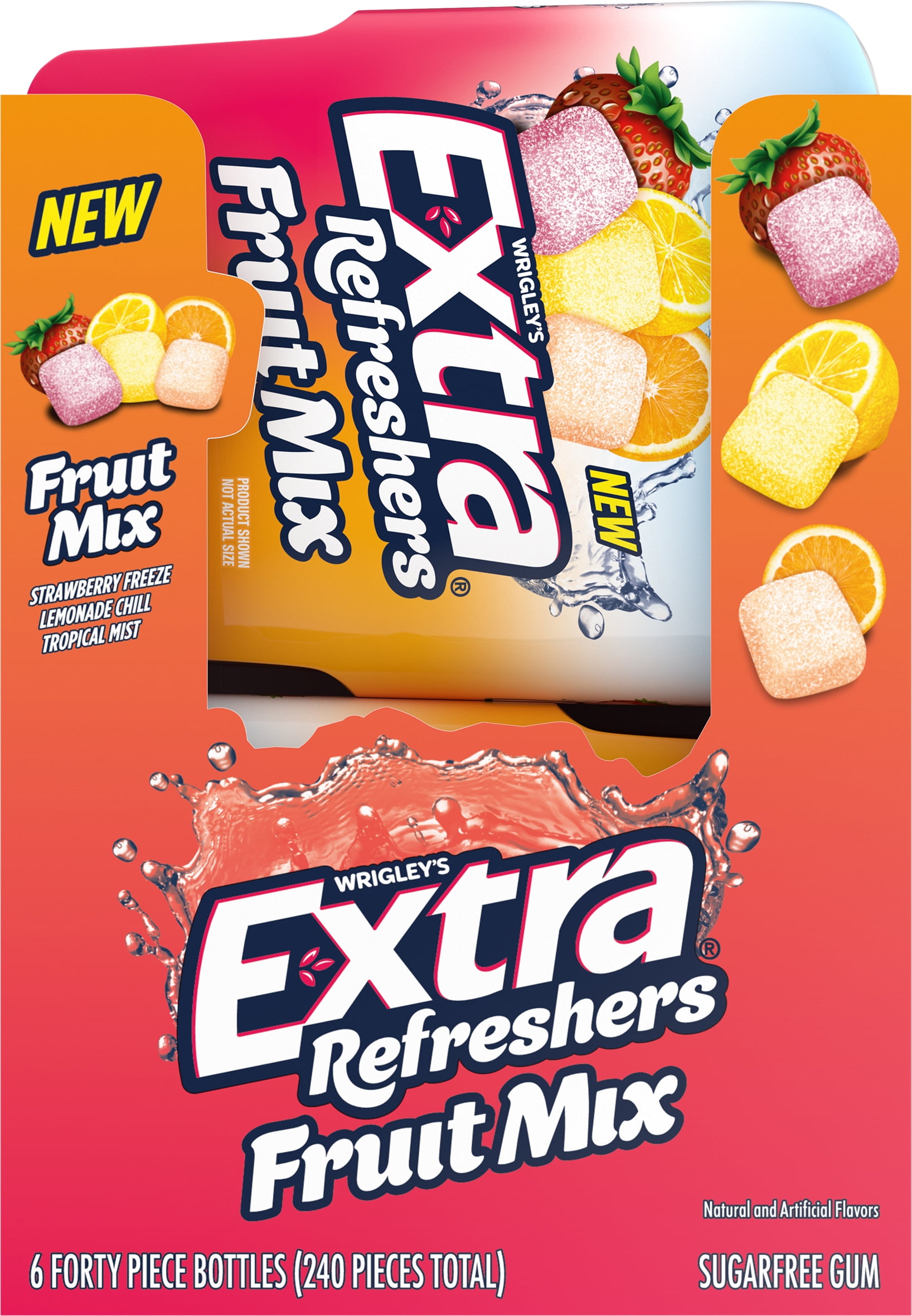 EXTRA Refreshers Fruit Mix Sugar Free Chewing Gum Bulk, 40 Piece Bottle Pack of 6