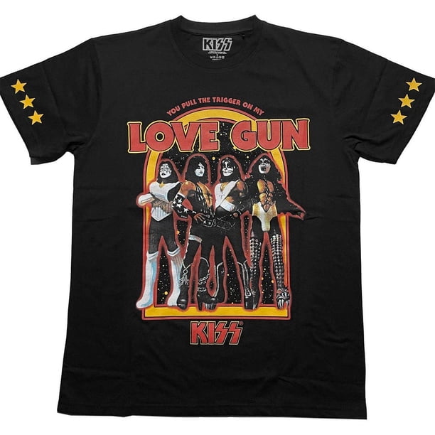 Kiss - Camiseta Love Gun Estrellas para Adultos Unisex (Negro)