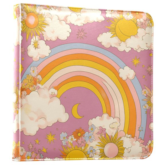 FORMRS 3 Ring Photo Album 4"x6" Self Adhesive Large Capacity PU Leather Cover, Purple Retro Rainbow