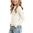 thumbnail image 5 of Sakuulaan Girls Long Sleeve Tops,Ribbed Knit Ruffle Neck Lace Button Fall Winter School Casual Shirt, 5 of 6