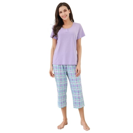

Richie House Women s Short Sleeve Sleepwear Pajama Sets Cotton Two-Piece Loungewear Set with Top & Pants for Ladies RHW2865
