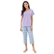 Richie House Women's Short Sleeve Sleepwear Pajama Sets Cotton Two-Piece Loungewear Set with Top & Pants for Ladies RHW2865
