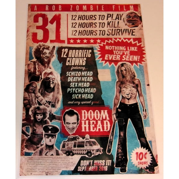 31 Rob Zombie Horror Poster 2016 19"x13" Carnival Gore Malcom McDowell Sherri Moon Zombie