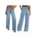 thumbnail image 2 of Women'S Wide Leg Jeans High Waisted Strechy Raw Hem Pants Light Blue XXL, 2 of 7