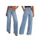 thumbnail image 2 of Pantalones Vaqueros de Pierna para Mujer, Cintura Alta, Elásticos, con Dobladillo Sin Rematar Azul L, 2 of 7