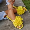 thumbnail image 2 of Women's Floral Block Heels Square Toe Elegant Dressy Slide Sandals Wedding Party Date Night Heel Sandals Yellow 9(42), 2 of 8