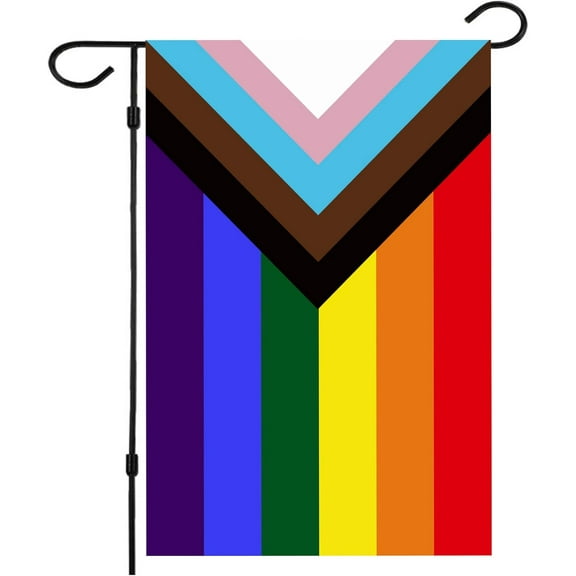 Progress Pride Rainbow Flag,12.5 * 18 Inch Progressive Pride Flag Outdoor Flag,Bright and Vivid Colors Bisexual Trans LGTBQ Community Gay Pride Banner,UV Fade