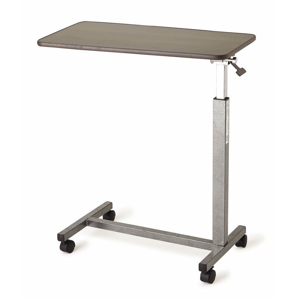 Medline Overbed Table With Three Position Tilt, Walnut