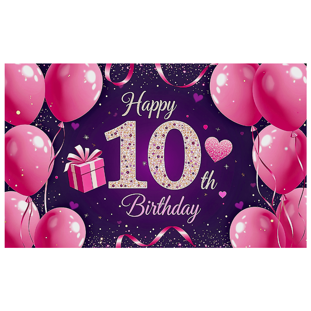 Glamorous Glittery 10th Birthday Banner Balloons Heart Gift Box Background Party Decoration Supplies Photography Props Birthday Party Decorations Backdrop