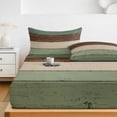 thumbnail image 6 of Twin XL Size Fitted Sheet Set - Green Brown 2 Piece Bedding Sets 16" Deep Pocket Fitted Sheet with 1 Pillowcases, Country Wood Grain Abstract Stripe Brushed Microfiber Hotel Luxury Bed Sheets, 6 of 9
