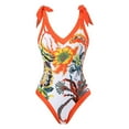 thumbnail image 7 of Dezsed Two Piece Swimsuits for Women Clearance Ladies Fashion Retro Print Bikini Sexy Women's One-piece Swimsuit Chiffon Overskirt Suit E_Orange S, 7 of 7