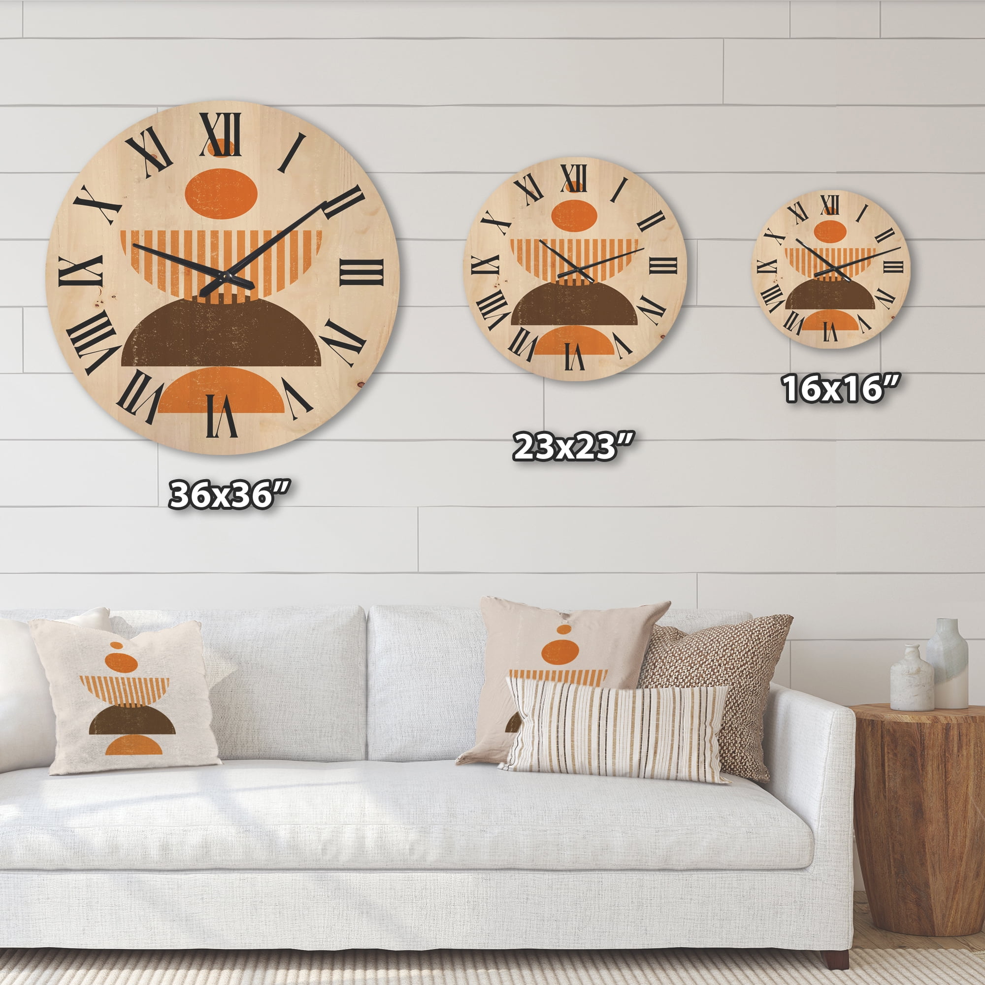 Designart 'Abstract Minimal Moon and Sun In Earth Tones I' Modern Wood Wall Clock