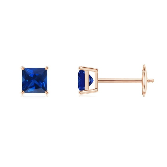 ANGARA Natural Classic Basket-Set Square Blue Sapphire Stud Earrings in 14K Rose Gold for Women (Size-4mm) | September Birthstone, Anniversary, Jewelry Gift for Women | Natural Blue Sapphire Earrings