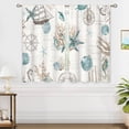 thumbnail image 3 of 2 Pcs Vintage Starfish Seashell Coastal Kitchen Curtains, Coral Nautical Ocean Beach Short Tier Curtains for Bathroom Dining Room, 56x40 Inch, 3 of 4