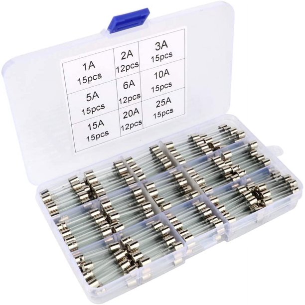 Whataatahia Kit de fusibles de vidrio surtido de 126 piezas, fusible de cartucho de vidrio de 6 x 30 mm, fusibles de automóvil de acción rápida, fusibles de vidrio de acción rápida (AMP 1A 2A 3A 5A